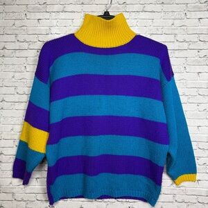 Vintage 1980s Esprit Sport Color Block Sweater Purple Teal Size L